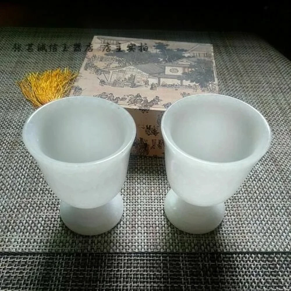 Китай ручная работа Нефритовая резьба натуральный белый нефритовый бокал для