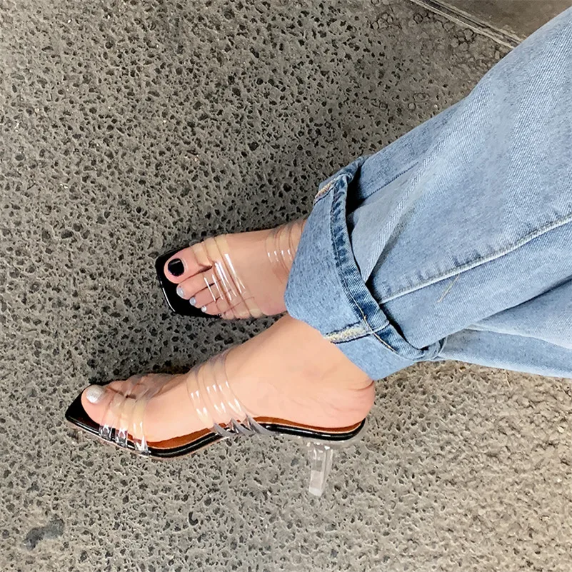 

Meotina Summer Slides Women Shoes Transparent Strange Style High Heels Shoes Fashion Open Toe Slippers Ladies Sandals Size 34-40