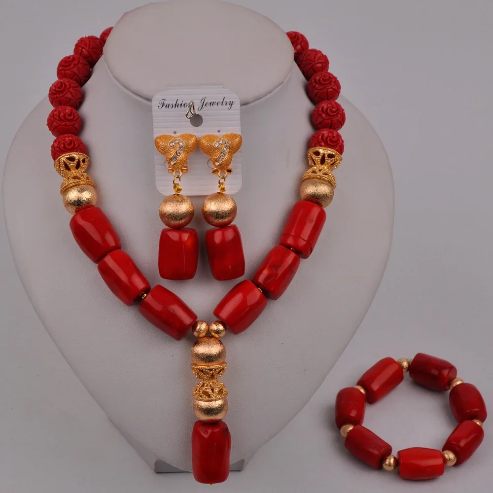 

Red Coral Jewelry Set Nigeria Coral Beads African Wedding Coral Necklace Bridal Jewelry Sets 2-17-A1