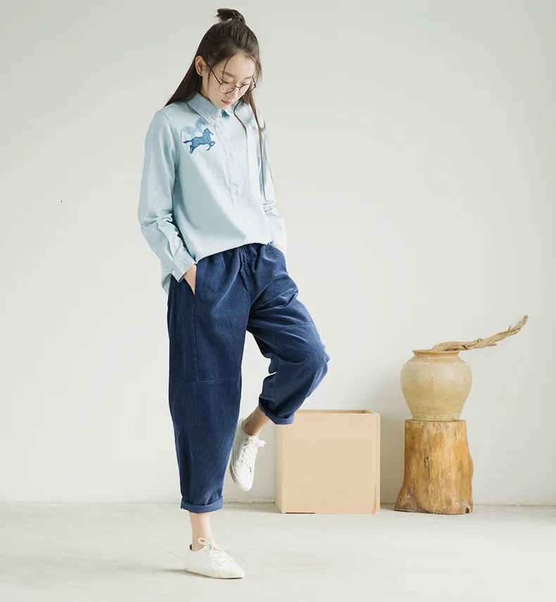 NINI WONDERLAND Corduroy Harem Pants Woman Autumn Low Crotch Ankle Length Pants Elastic Waist Female Loose Trousers Casual