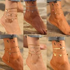 Браслеты для ног Многослойные женские, ножная цепочка под золото с бусинами, из змейки, Аксессуары для ног, пляжа, бижутерия