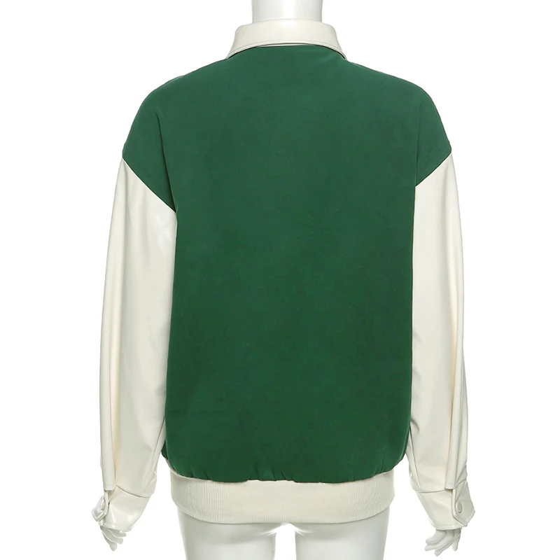 Women's Coats 2021 FreeShippinWinter Oversized Leather Sela American College Varsity Jacket Khaki Green Bomber 531100 | Женская