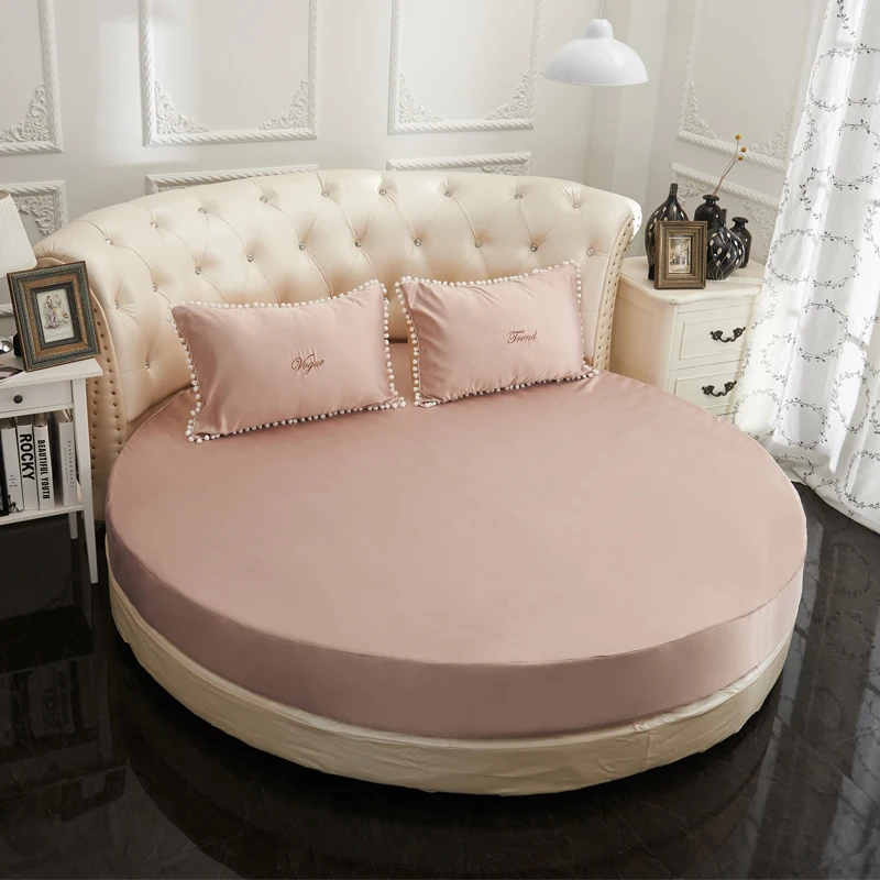 European Style Round Bed Fitted Sheet Pillowcase Solid Color Bedspread Washable Cover Elastic Band Bedsheet Custom size #sw | Дом и сад