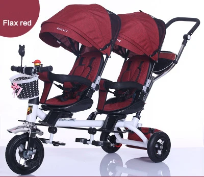 Baby Strollers Double Twin with Air Wheel Universal Travel Baby Pram Children Double Seat Baby Tricycle Carriage Kids Push Trike enlarge