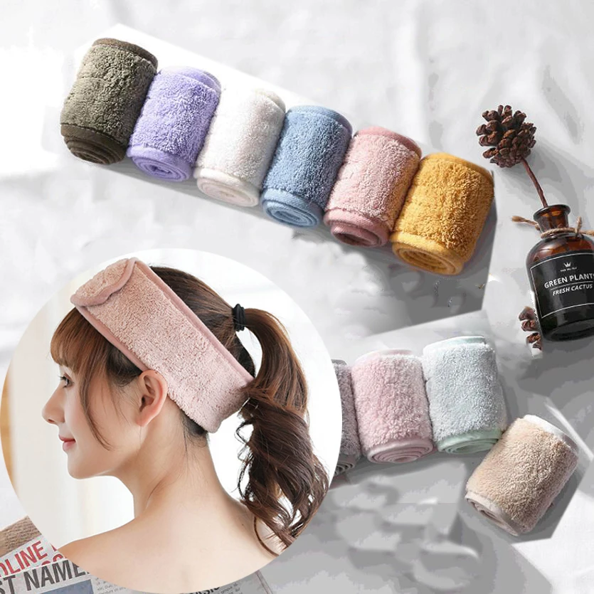 

Makeup Washing Face Hair Band Lady Velcro Coral Fleece Hair Cover Wide Headband Sports Yoga Headband