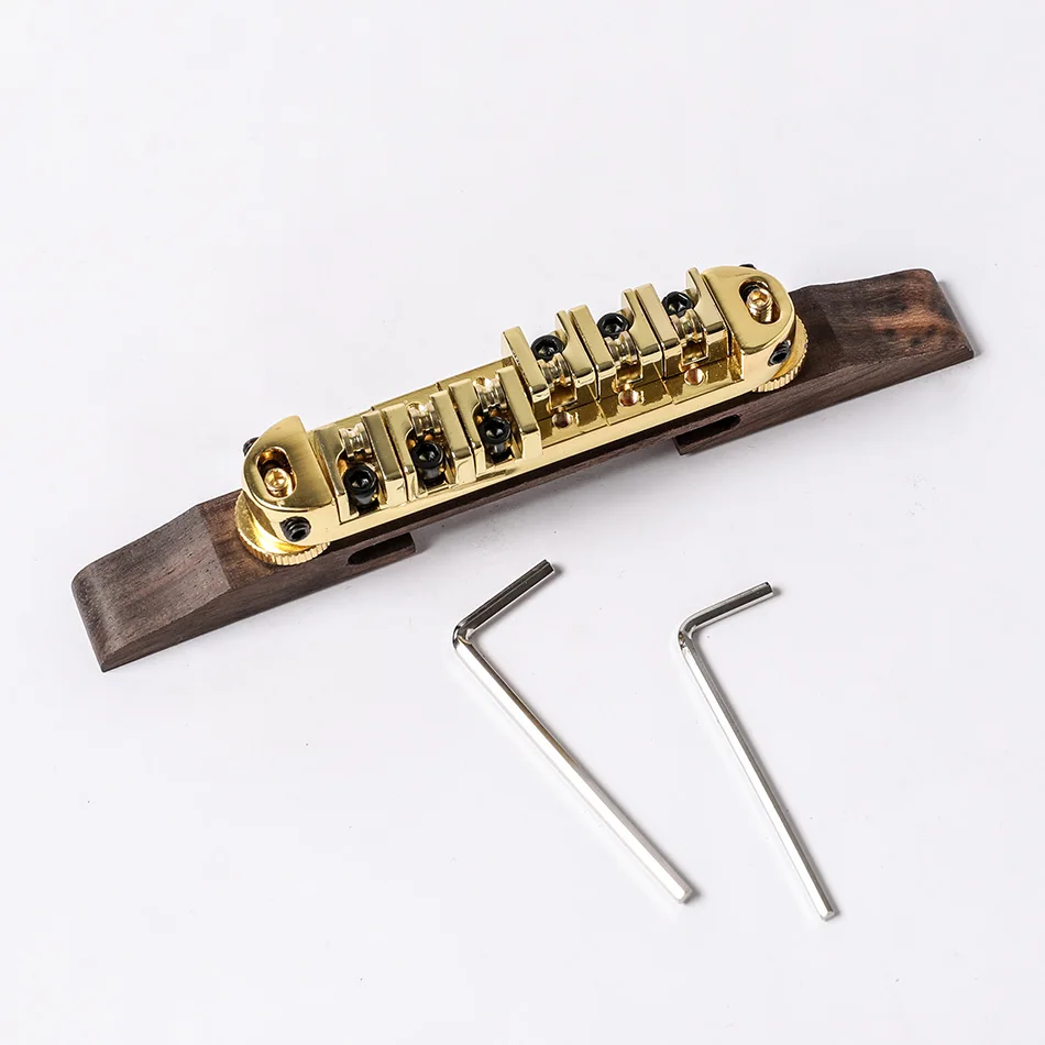 gold überzogene roller sättel palisander brücke set für jazz gitarre gitarre saitenhalter brücke wchrome roller sättel