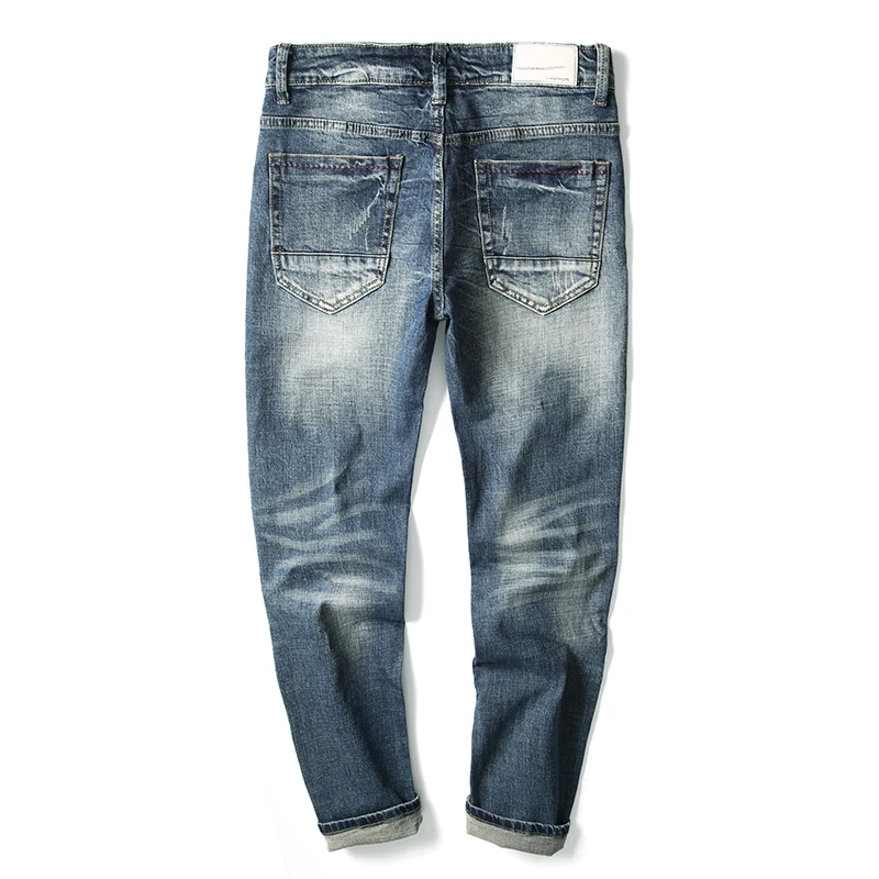 Мужские джинсы в стиле ретро KSTUN синие elsticity супертяжелая приталенная уличная