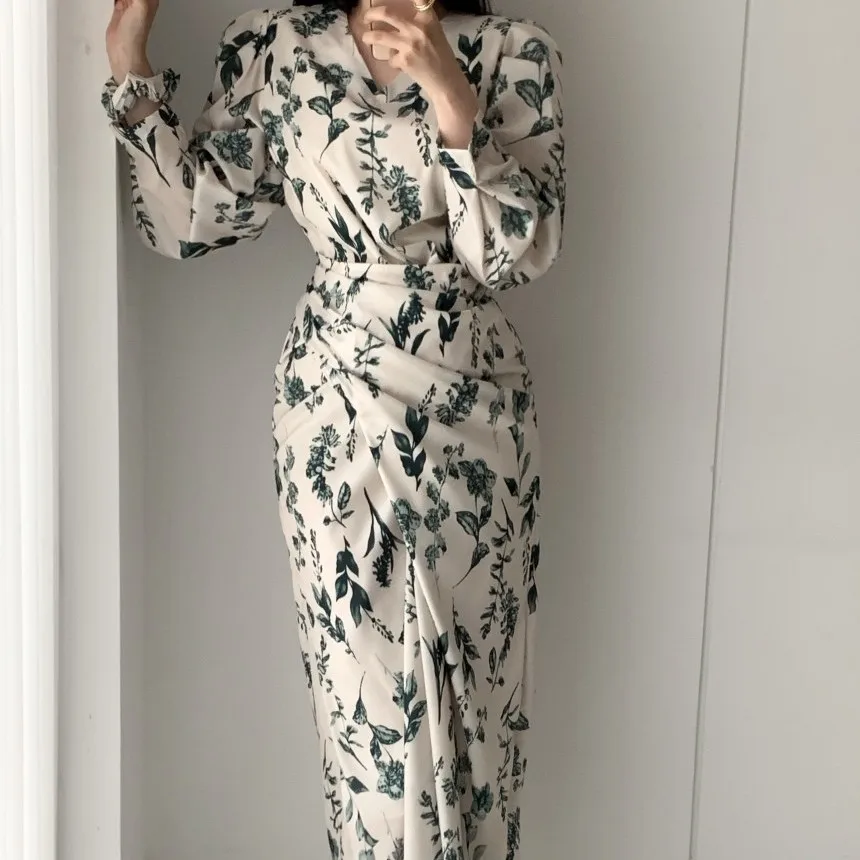 

Женское шифоновое платье с коротким рукавом, элегантное шифоновое платье с V-образным вырезом и цветочным принтом, с перекрестной шнуровкой...