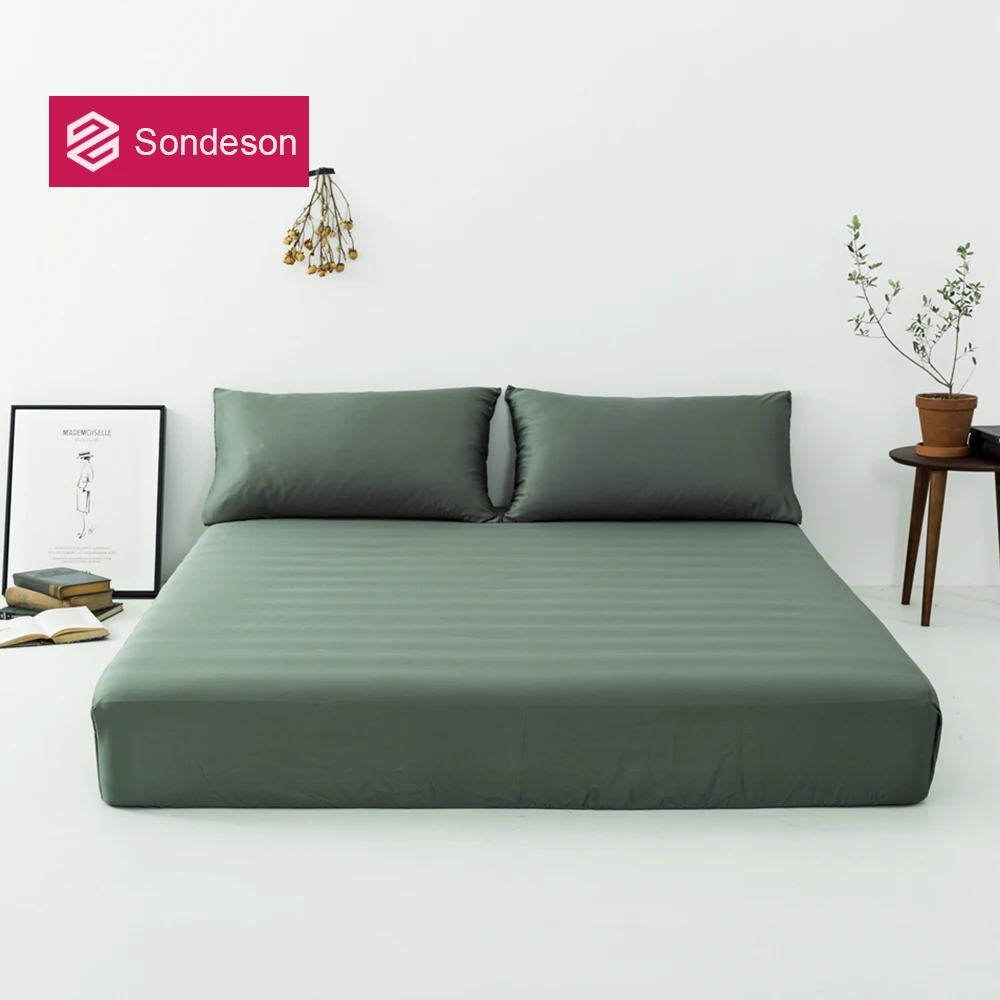 Sondeson Noble green100 процентная шелковая простыня с эластичным однотонным маттресом Queen