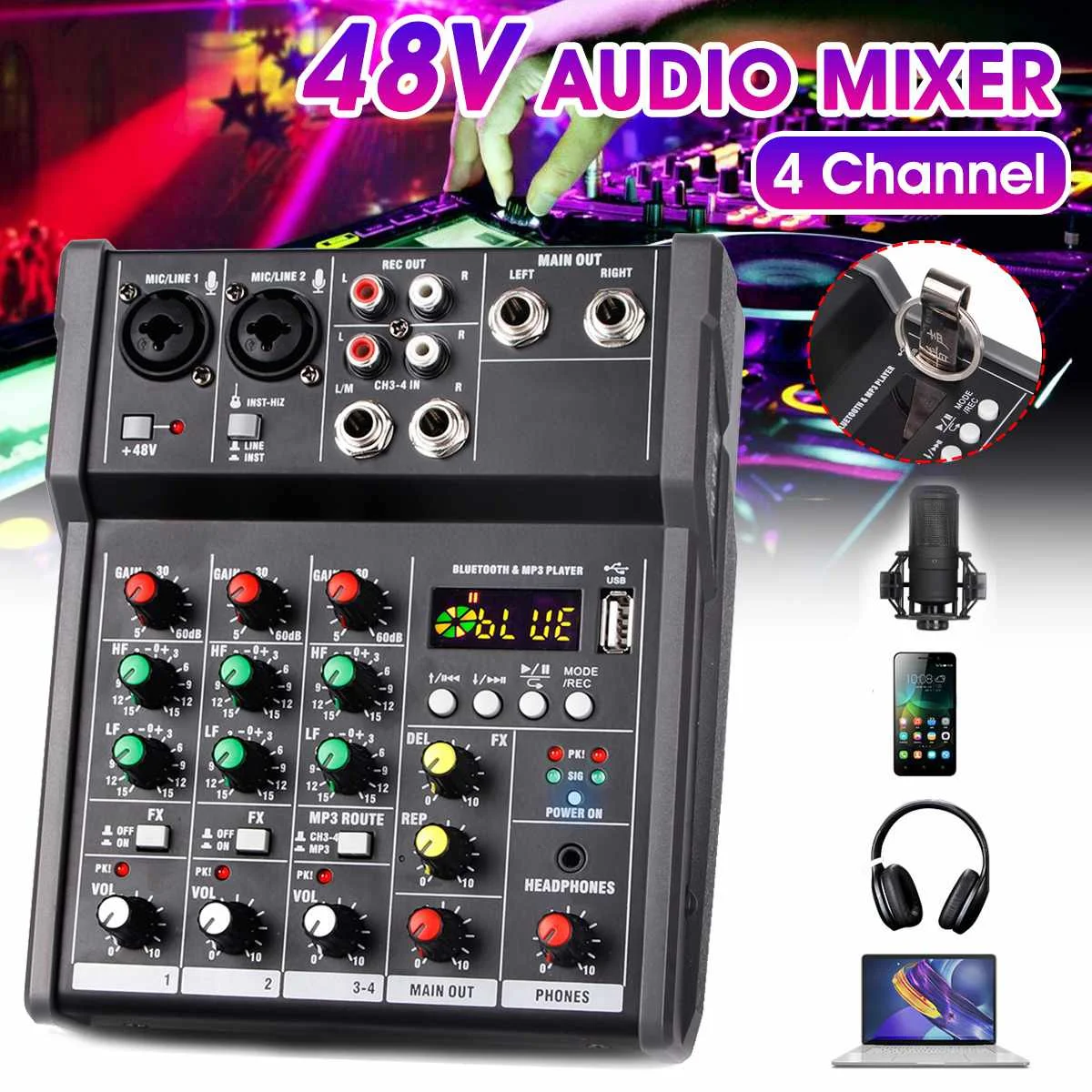 4 канальная Bluetooth микшерная консоль CLAITE для звуковой карты цифровой аудиомикшер