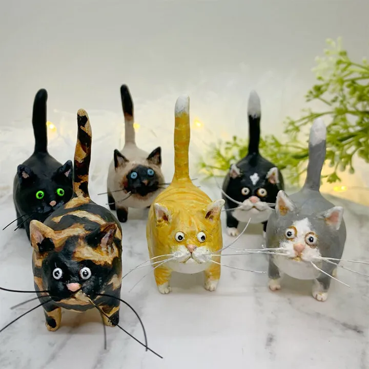 

Миниатюрная скульптура Kitty, оригинальное художественное настольное украшение из смолы с яркими выражениями, подарок для вашей кошки, украш...