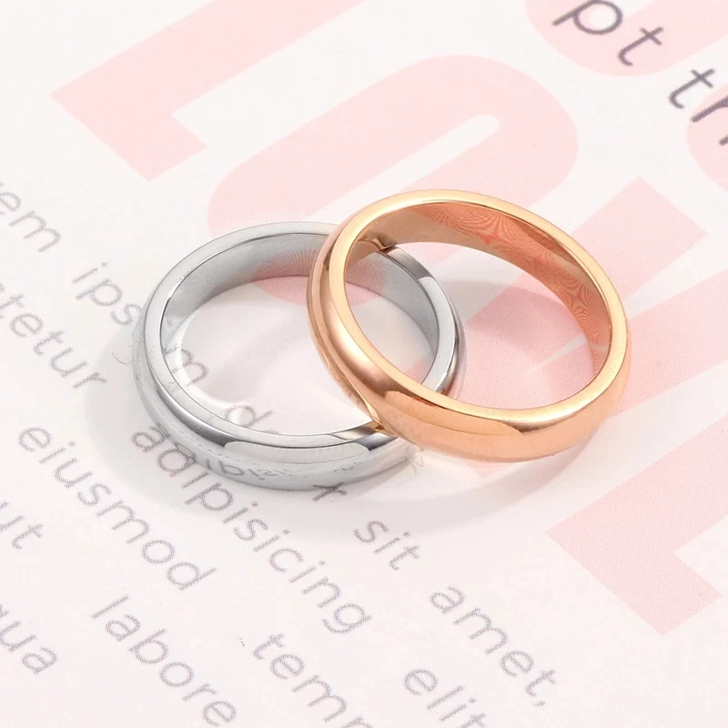 

Luxury Stainless Steel Simple Shiny For Women Cute Minimalist Finger Jewelry Rose Gold Silver Color Smooth Rings Wholesale