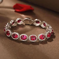 charming 100 925 sterling silver created high carbon red ruby gemstone bracelet for women luxury wedding cocktail party jewelry