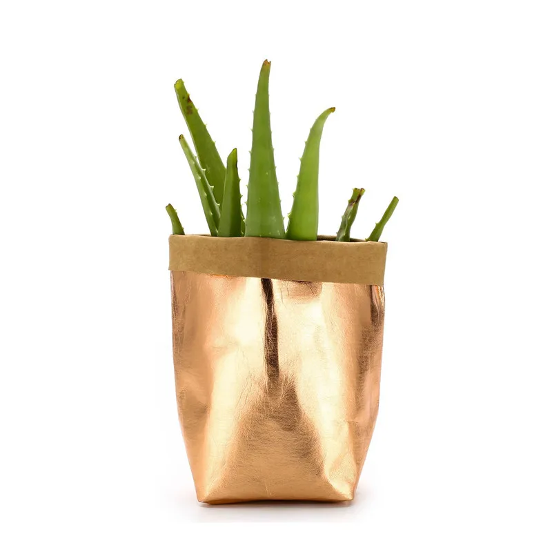 

Nordic Kraft Paper Bags Creative Golden Black Washable Decoration Flower Pot Multi-function Sundries Cosmetic Brush Storage Bags