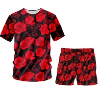 ifpd mens sets cool red flowers floral 3d print tops and shorts women sets t shirt y2k streetwear suits oversized 6xl sportwear