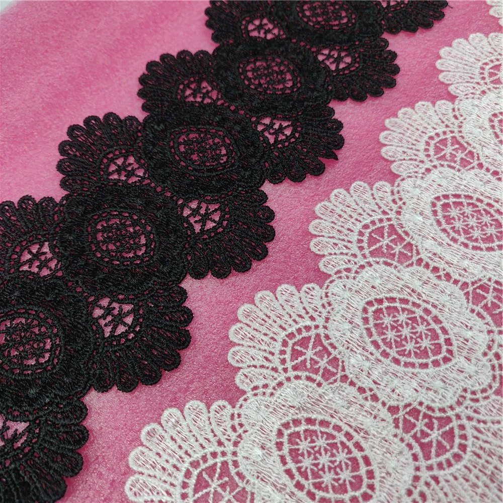 10 см в ширину зубчатый водорастворимый полиэстер Кружева черно-белого цвета