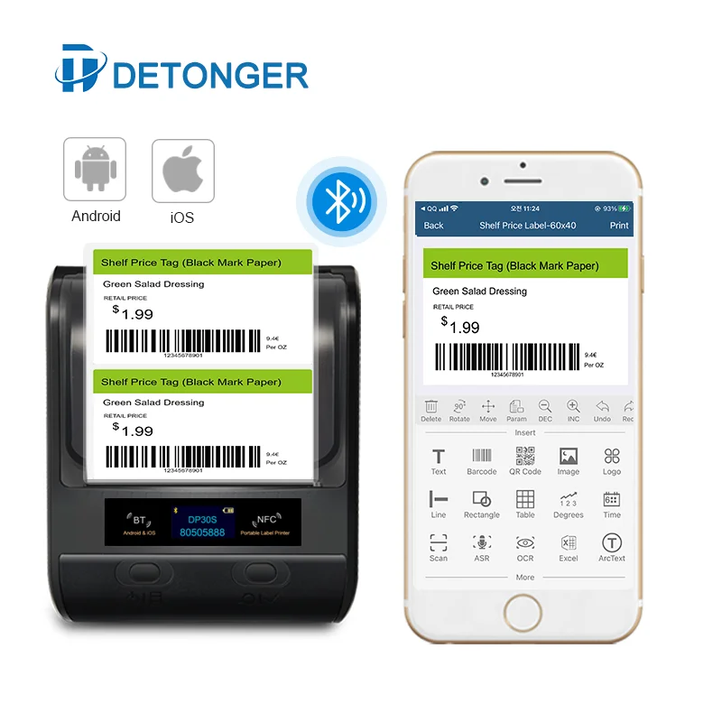 Портативный мини-термопринтер detlonger DP30S 30-80 мм BT ручной многофункциональный