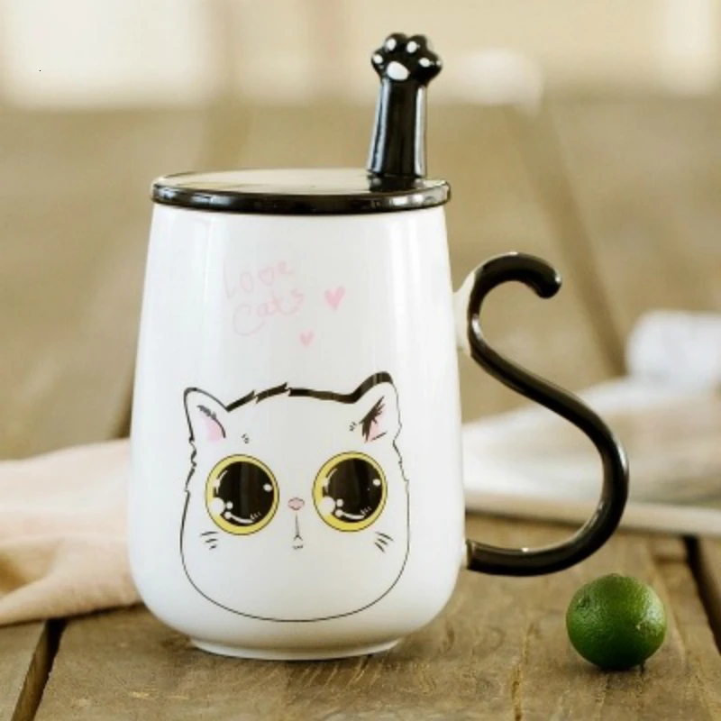Originality Ceramics Lovely Cartoon Cat Pattern Coffee Mugs Lovers Student Personality Milk Tea Cups Big Capacity Office School | Дом и сад