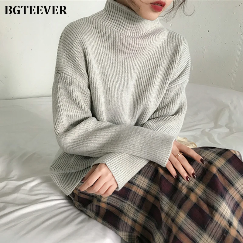 Повседневный плотный свитер с высоким воротником Женские однотонные Джемперы