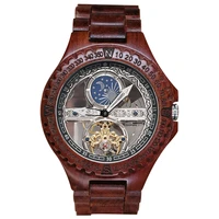 mens watch automatic mechanical watch waterproof wooden hollow moon phase luminous business refined gentleman clock 6608