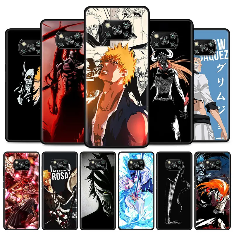 anime kurosaki ichigo bleach phone case for xiaomi poco x3 nfc m3 pro 5g f3 gt mi 11 lite 10t 9t a2 cc9 cover black soft coque free global shipping