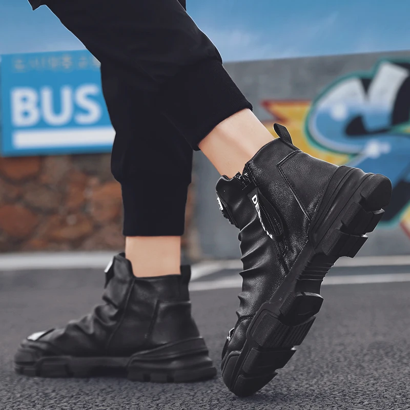 Men's Winter Footwear Boots Men Casual Mens White Gothic Sneakers Platform Shoes Chelsea Suede Leather Black |