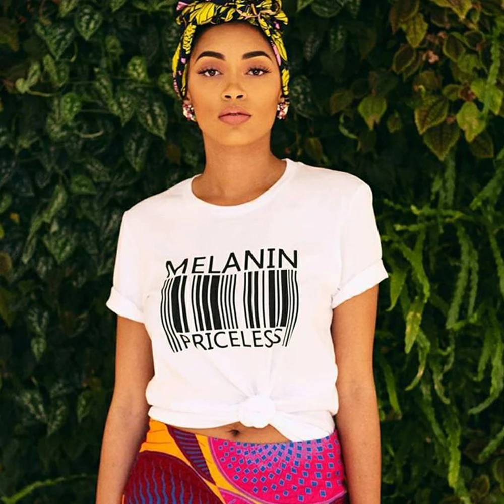Женская футболка с принтом меланина забавная черная большого размера