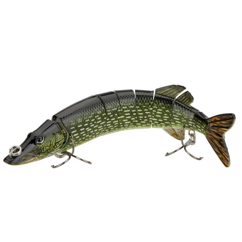 

20cm 40g Lifelike Multi-jointed 8-segement Pike Muskie Fishing Lure Swimbait Crankbait Hard Bait Fish Hook Tackle ArmyGreen