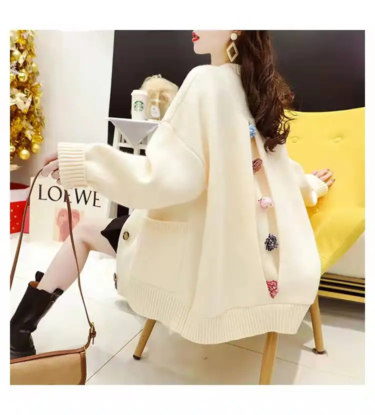 

Новинка весна-осень 2022, однотонный вязаный кардиган на пуговицах, Модный милый Свободный Повседневный свитер