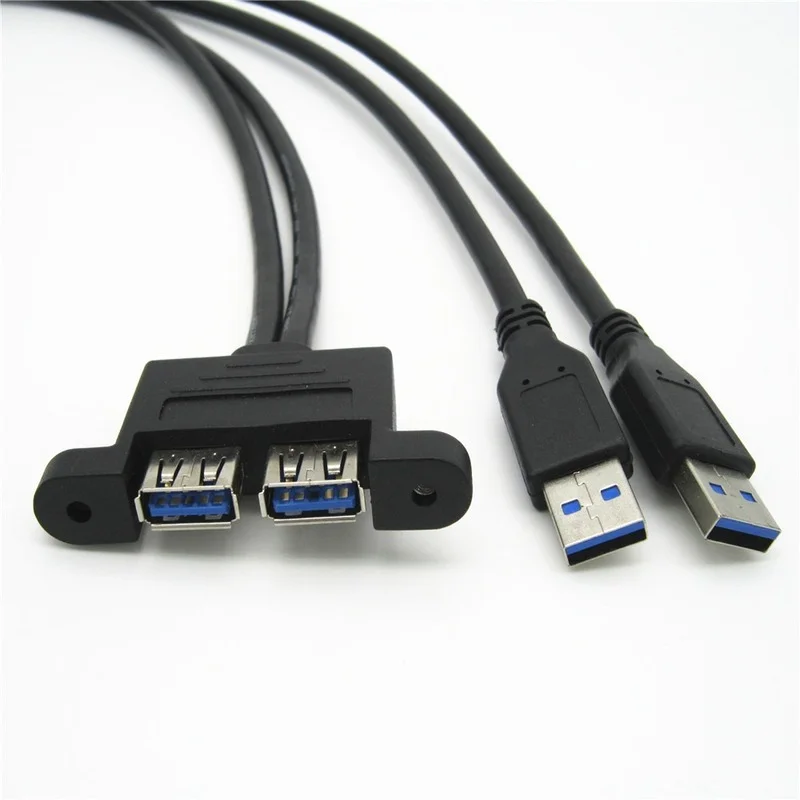 High Speed Dual Port Usb 3.0 Male To Female Screw Lock Panel Mount Extension Expansion Bezel Data Cable Cord 0.3m/0.5m/1m/1.5m |