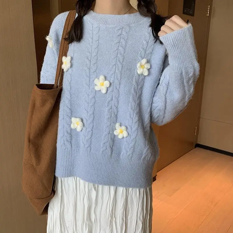

Sweet handmade flower sweater winter women's loose Korean board and generous outer wear student sweet Japanese sweater