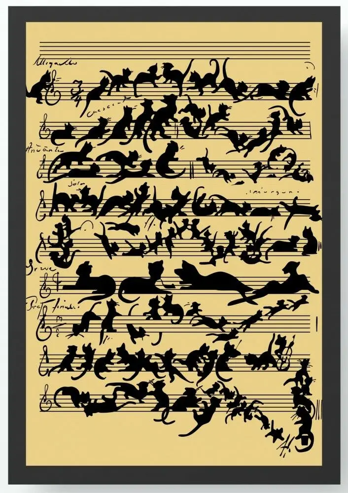 Шелковый постер с изображением музыкальной кошки 24x36 дюймов