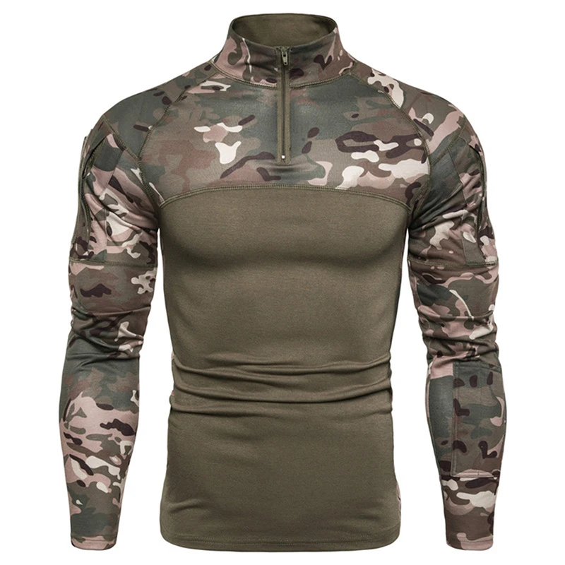 

Camouflage Printed T-shirts For Men Long Sleeve Fitness Tee Shirts Male Casual Zipper Tshirts T shirt Men Sprotwear camisetas 30