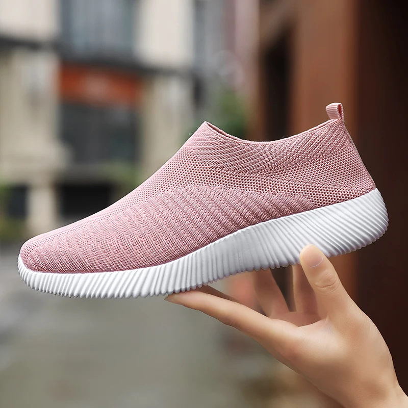 Pink Женская обувь; сетчатые лоферы на плоской подошве размера плюс; Женская Повседневная прогулочная обувь на плоской подошве; женские кроссовки; Zapato De Mujer - Цвет: Pink