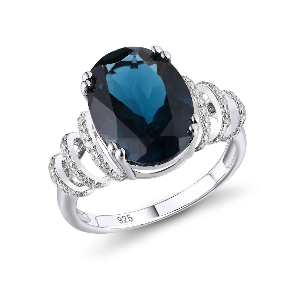 

GZ ZONGFA New Trendy Women Natural Blue Topaz Gem 925 Sterling Silver High Quality Diamond Engagement Rings