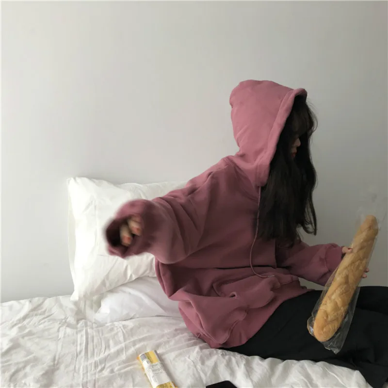 

Hoodies Women Korean Style Simple Fashion Ulzzang Streetwear High Quality Soft Big Size Solid Hooded Womens Sweatshirts Casual