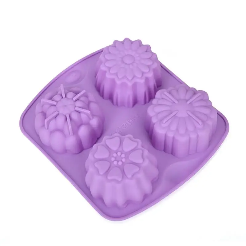 

4-Cavity Flower Shape Cake Mold 3D Silicone Chocolate Baking Mold DIY Fondant Candy Jelly Pudding Decoration Mould Cake Tools