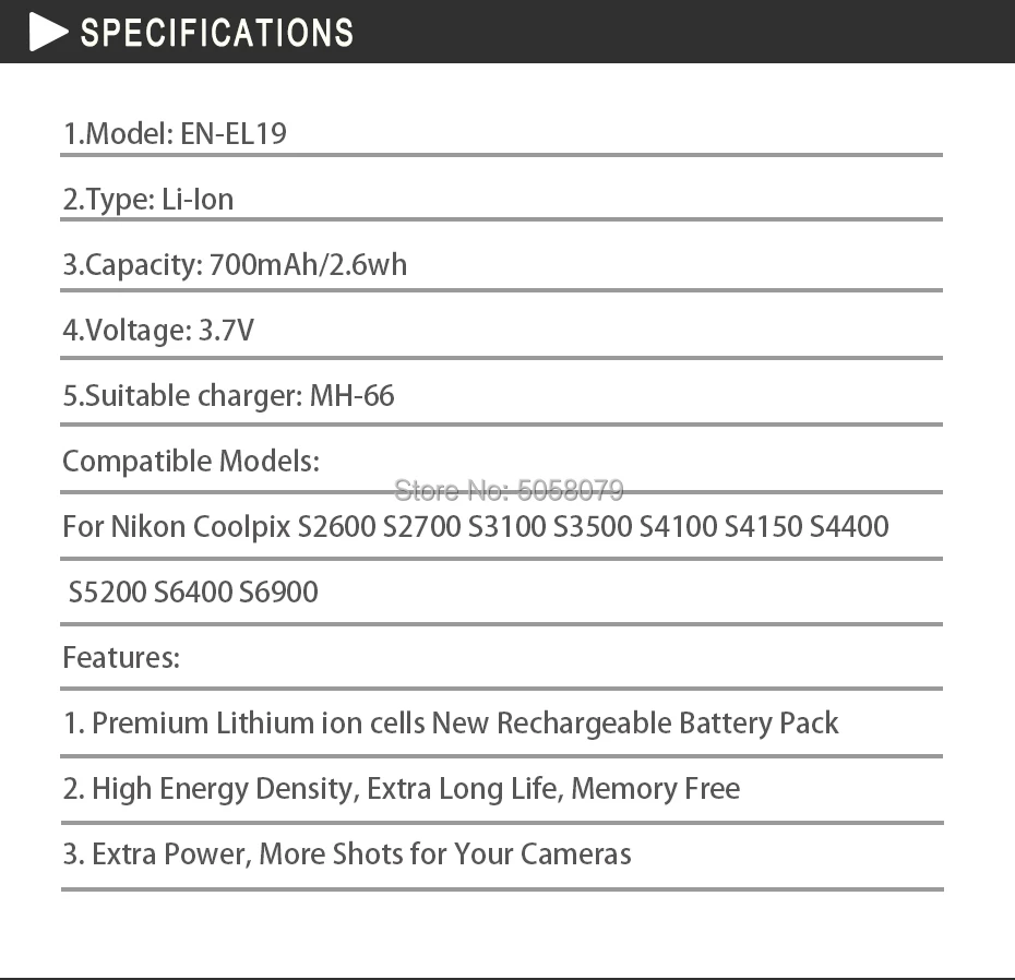 1 шт. EN-EL19 RU EL19 Камера Батарея для Nikon Coolpix S2600 S2700 S3100 S3500 S4100 S4150 S4400 S5200 с MH-66 зарядное устройство