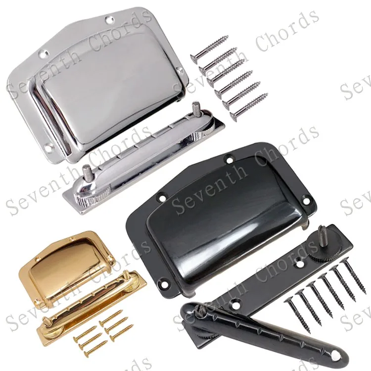 

A Set 6 String Saddle Adjustable Fixed Guitar Bridge and Bridge Cover Protector - Chrome and Black & Gold for choose