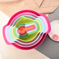 10 pcsset rainbow mixing bowls nesting bowls stackable measuring cups sieve strainer multifunctional colander salad baking tool