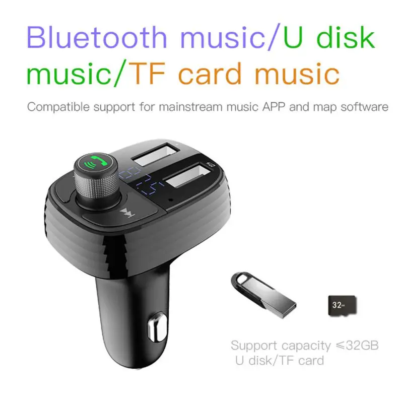 New Dual USB Charger Car Bluetooth Fm Transmitter MP3 Player Kit TF Card Quick Charge Adapter Handsfree Calling | Компьютеры и офис