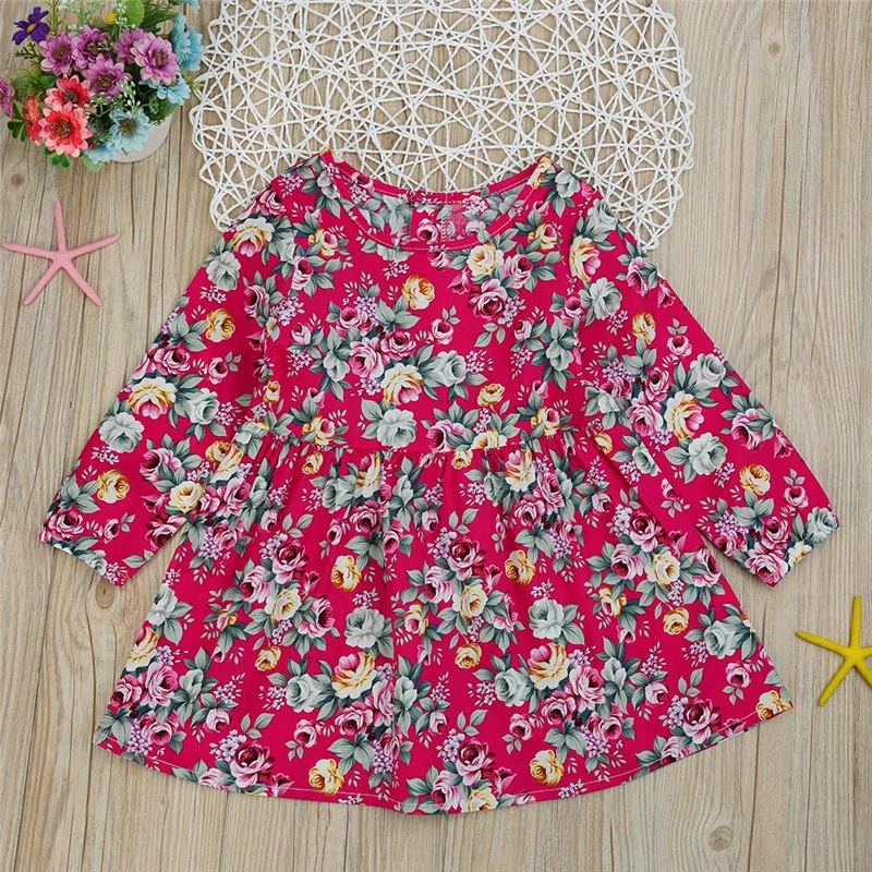 2021 Spring Fall Kids Dresses for Girls Baby Clothes Children Long Sleeve Floral Print Princess Flower Girl | Детская одежда и