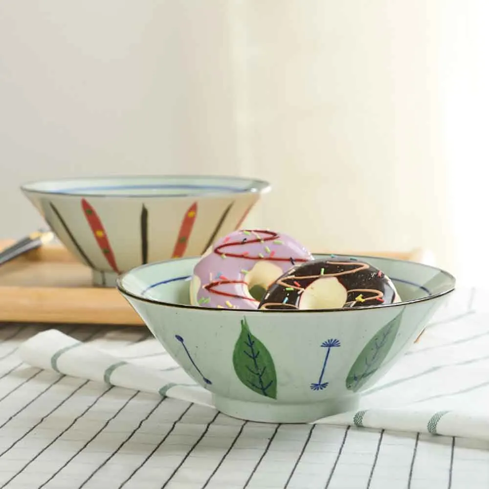 

Japanese Ceramic Ramen Bowl Trumpet Shape 700ml Large Instant Noodle Bowl 8 inch Underglaze Porcelain Rice Soup Bowl Tableware