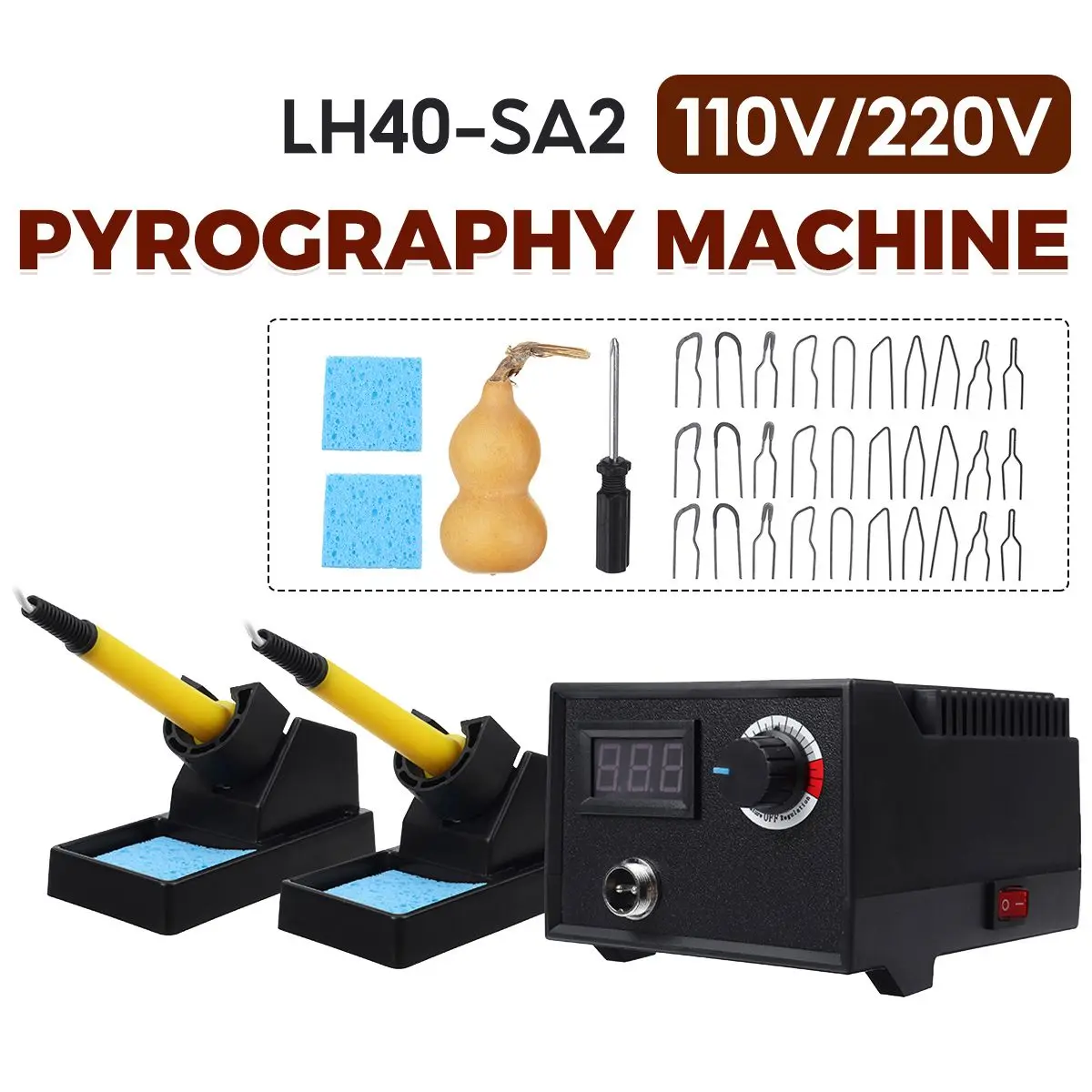 

60W LH40-SA2 110V/220V Adjustable Temperature Wood Burner Pyrography Pen Burning Machine Welding Wire Tips Gourd Craft Tool Set