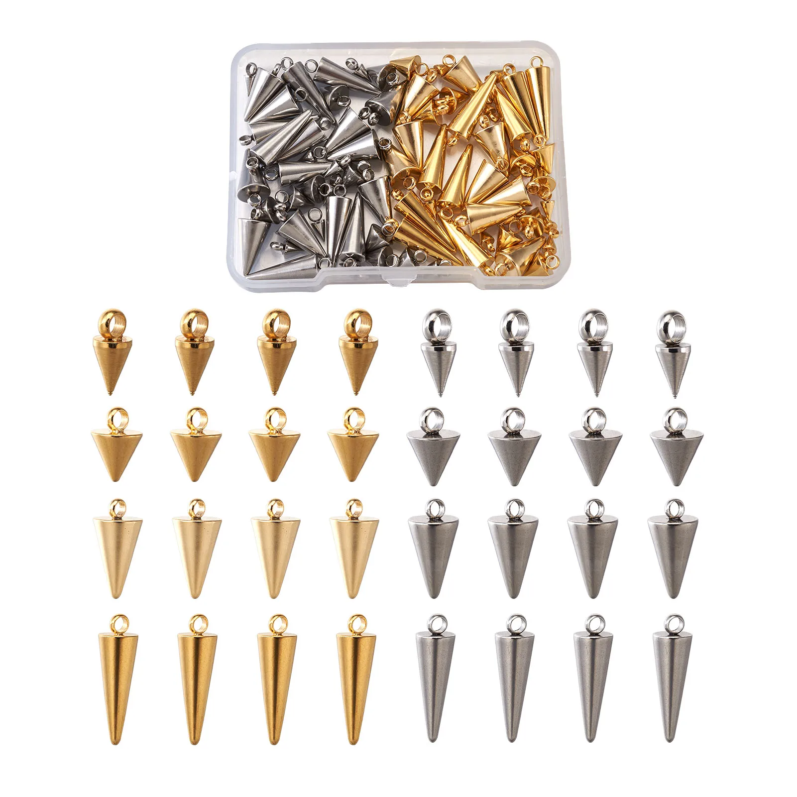 

80pcs/Box 304 Stainless Steel Spike/Cone Pendants for Jewelry Making DIY Bracelet Necklace Accessories