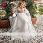 Очаровательное свадебное платье с глубоким V-образным вырезом, лето 2021, простое платье-трапеция из органзы с пышными рукавами, платье невесты со шлейфом, индивидуальный пошив для женщин