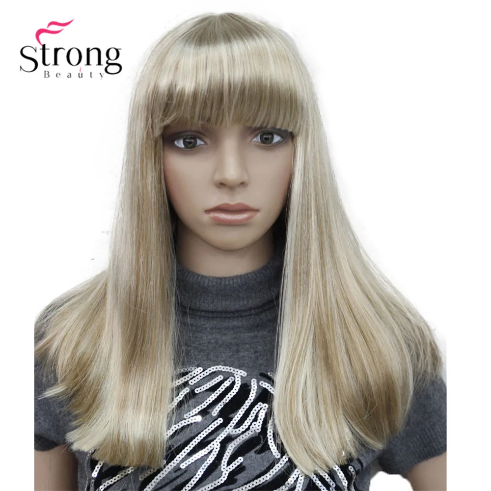 StrongBeauty Женские синтетические парики волосы черный/Блонд длинные прямые аккуратная челка стиль Natura парик волосы