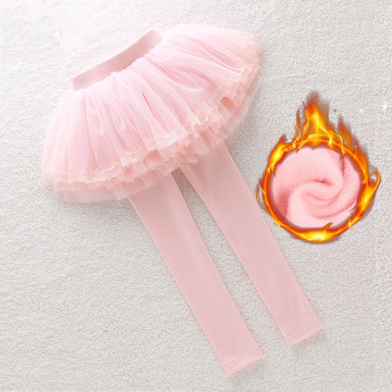 lace pink Новые детские зимние теплые юбки, леггинсы для девочек, толстая юбка-брюки, детские многослойные юбки-пачки, штаны для малышей, леггинсы принцессы - Цвет: lace pink