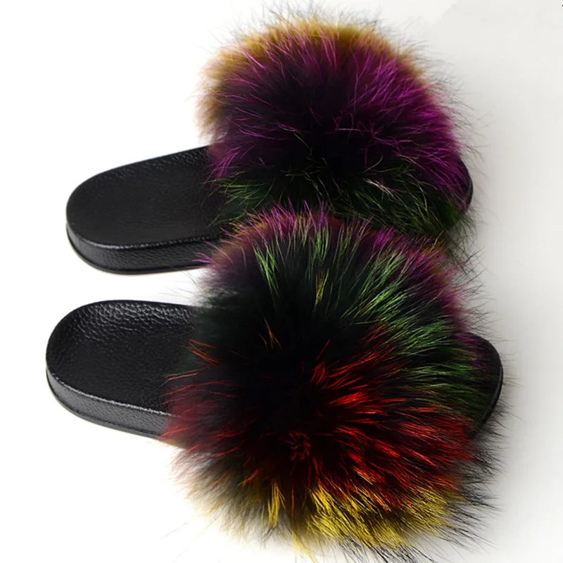 Новинка Модные женские шлепанцы из натурального Лисьего меха Женские летние