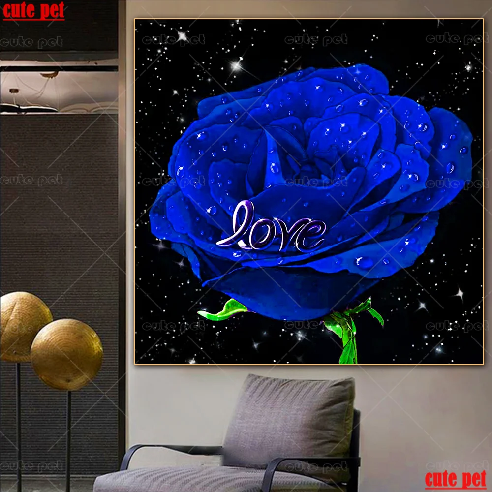 

5D Diamond Painting Blue rose with water drops Diamond Mosaic Paintings full Rhinestones Crystal Cross Stitch Embroidery decor